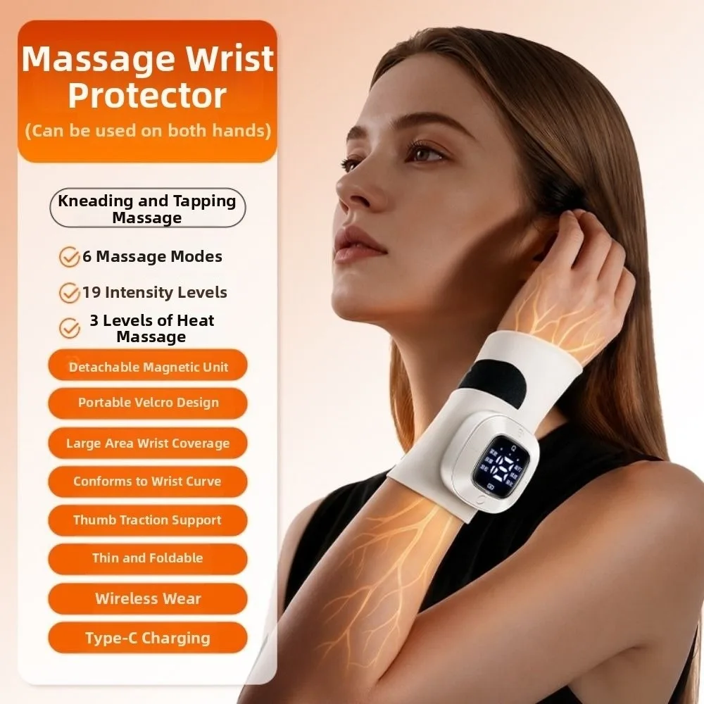 Vibration Mode EMS Wrist Massager USB Rechargeable Heat Compress Hand Massage Instrument Portable Kneading Hand Massager