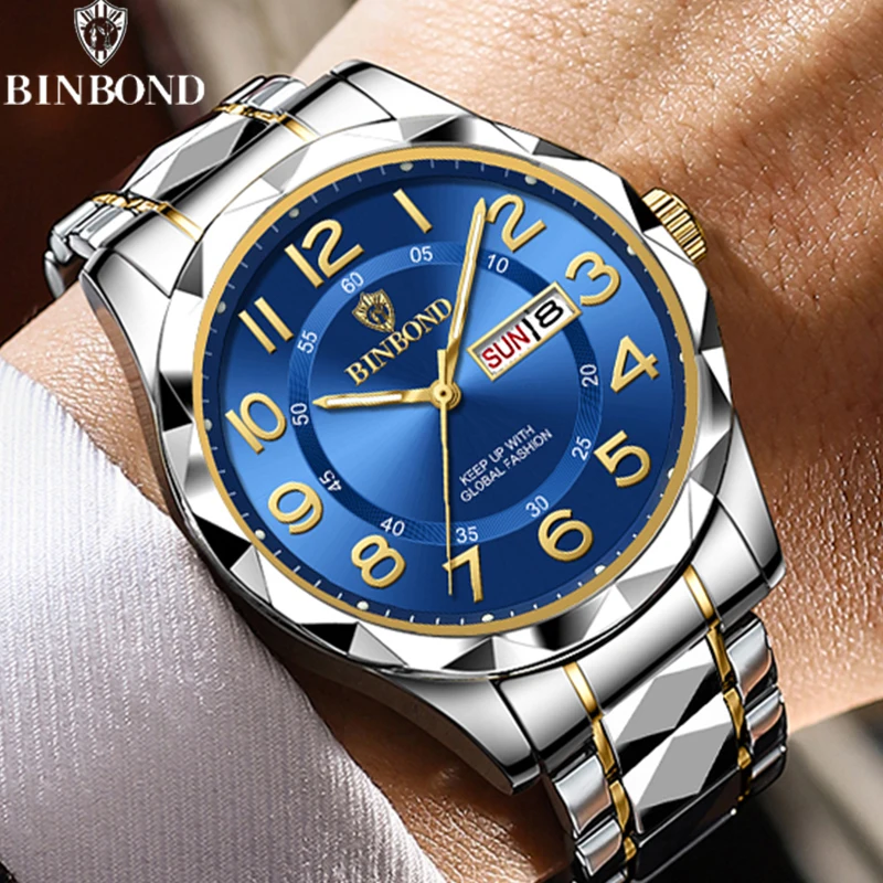 BINBOND New Hot Luxury Men Brief Quartz Watch High Quality Waterproof Fashion Leisure Night Glow Watch Business Men\'s Wristwatch