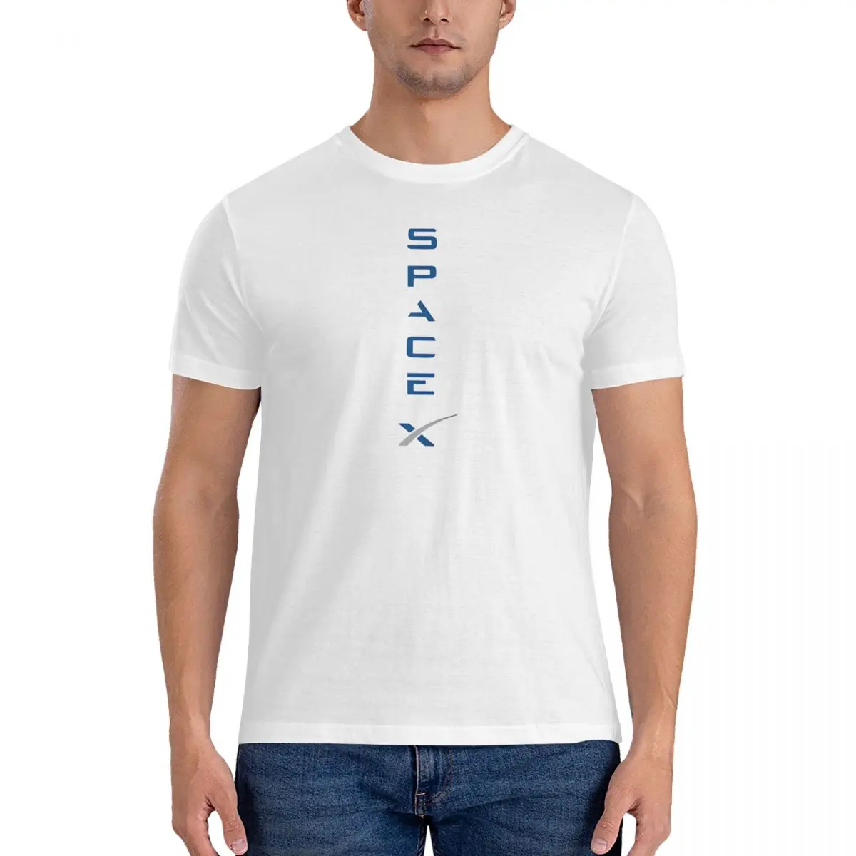 Sticker Men T Shirts SpaceX Unique Tees Short Sleeve Crew Neck T-Shirts 100% Cotton Graphic Printed Tops