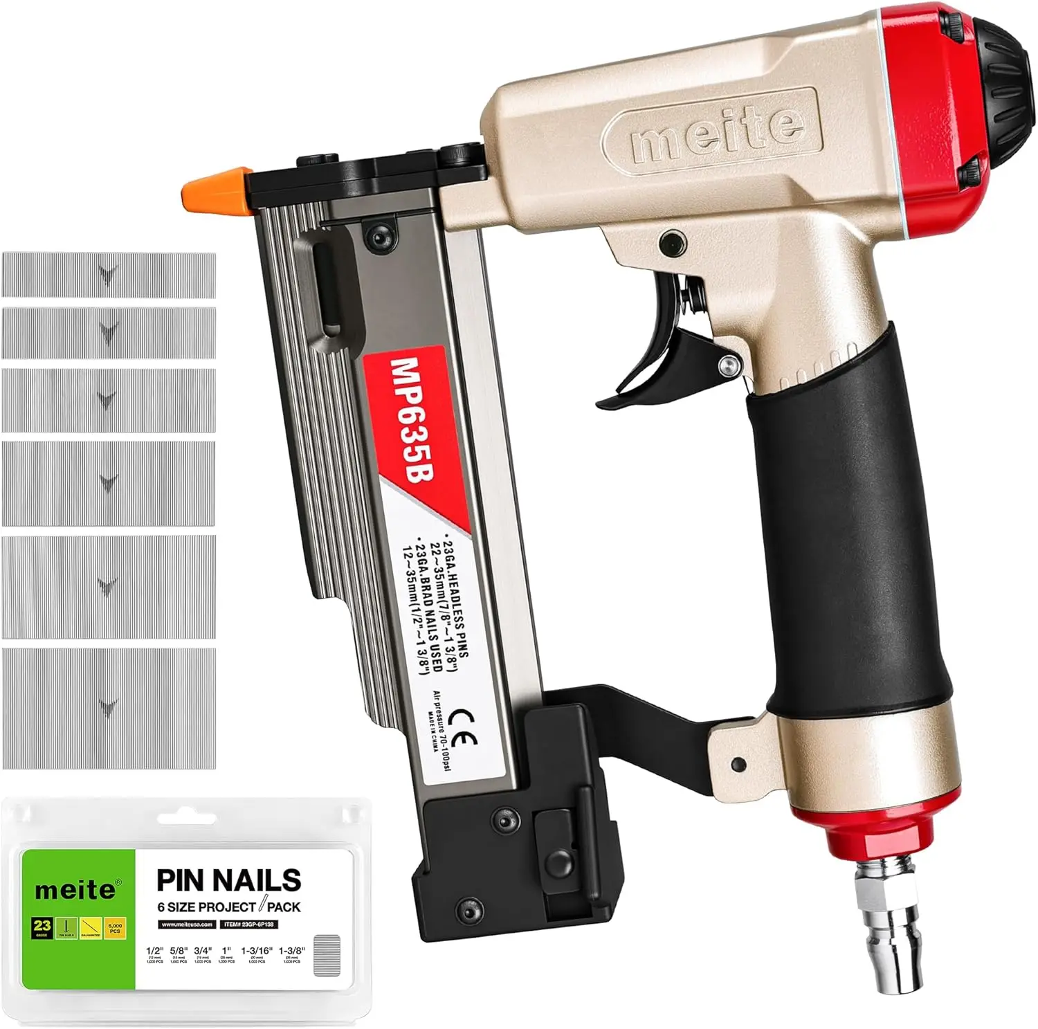 

Пневматический гвоздезабиватель 23 калибра с 6000 гвоздями, подходит для гвоздей от 1/2 до 1-3/8 дюйма, идеально подходит для панелей и отделки.