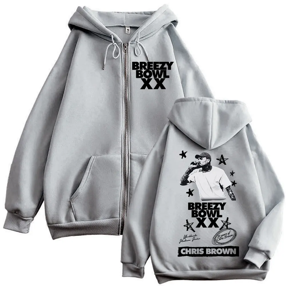 Chris Brown Breezy Bowl XX Tour 2025 Merch Zipper Hoodie Fashion Hip Hop Vintage Zip Up Sweatshirt Men Women Oversized Pullovers #6