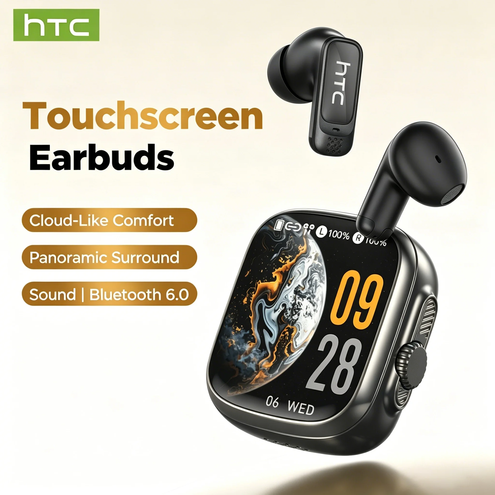 HTC NE72 Wireless Bluetooth Earphones Ai Translator Headphones 50Hrs Playback Full HD LCD Display Noise Reduction ComfortableUse