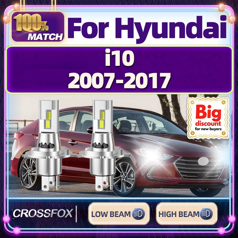 

CROSSFOX【For Hyundai i10 2007-2017】 High Low Beam Turbo Canbus Car LED Headlight Bulbs Ultra Bright Upgrade Headlamp Ampoules