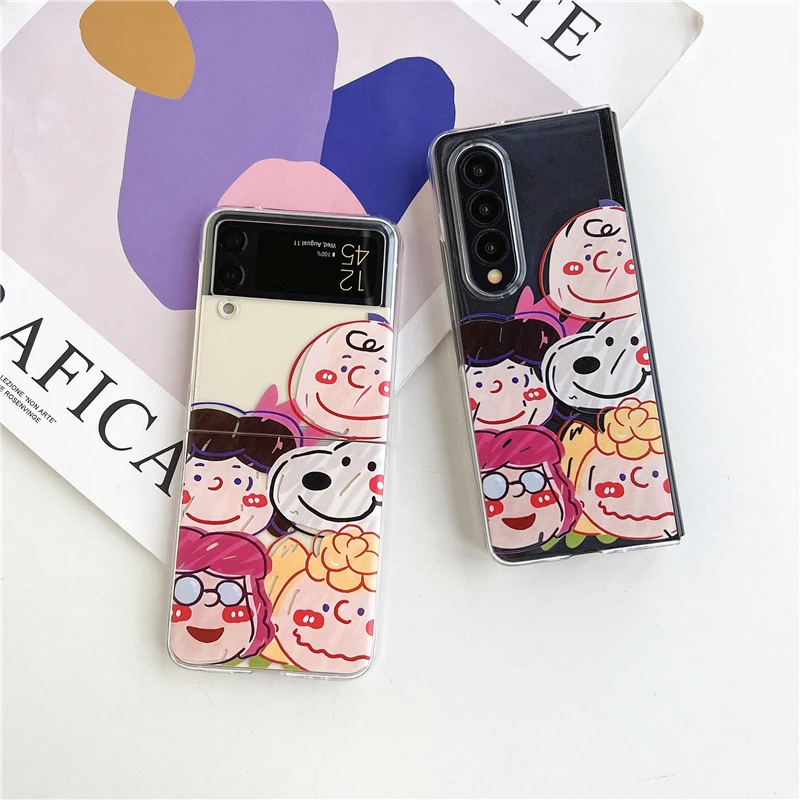 Phone Case For Samsung Galaxy Z Fold 3 4 5 Cute Monsters Sanrio Kitty Melody Kuromi Transparent Hard PC + Soft Edge Back Cover