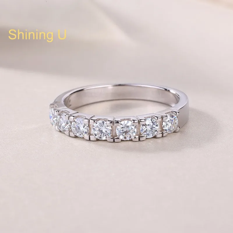 Shining U 925 Sterling Silver 7pcs D Color Moissanite Gems Ring for Women Fine Jewelry Anniversary