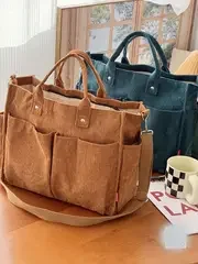 Cord-Umhängetasche Stilvolle Pendler-Schultertasche mit Mehreren Geräumigen Fächern Handtasche für Damen – Detail 3