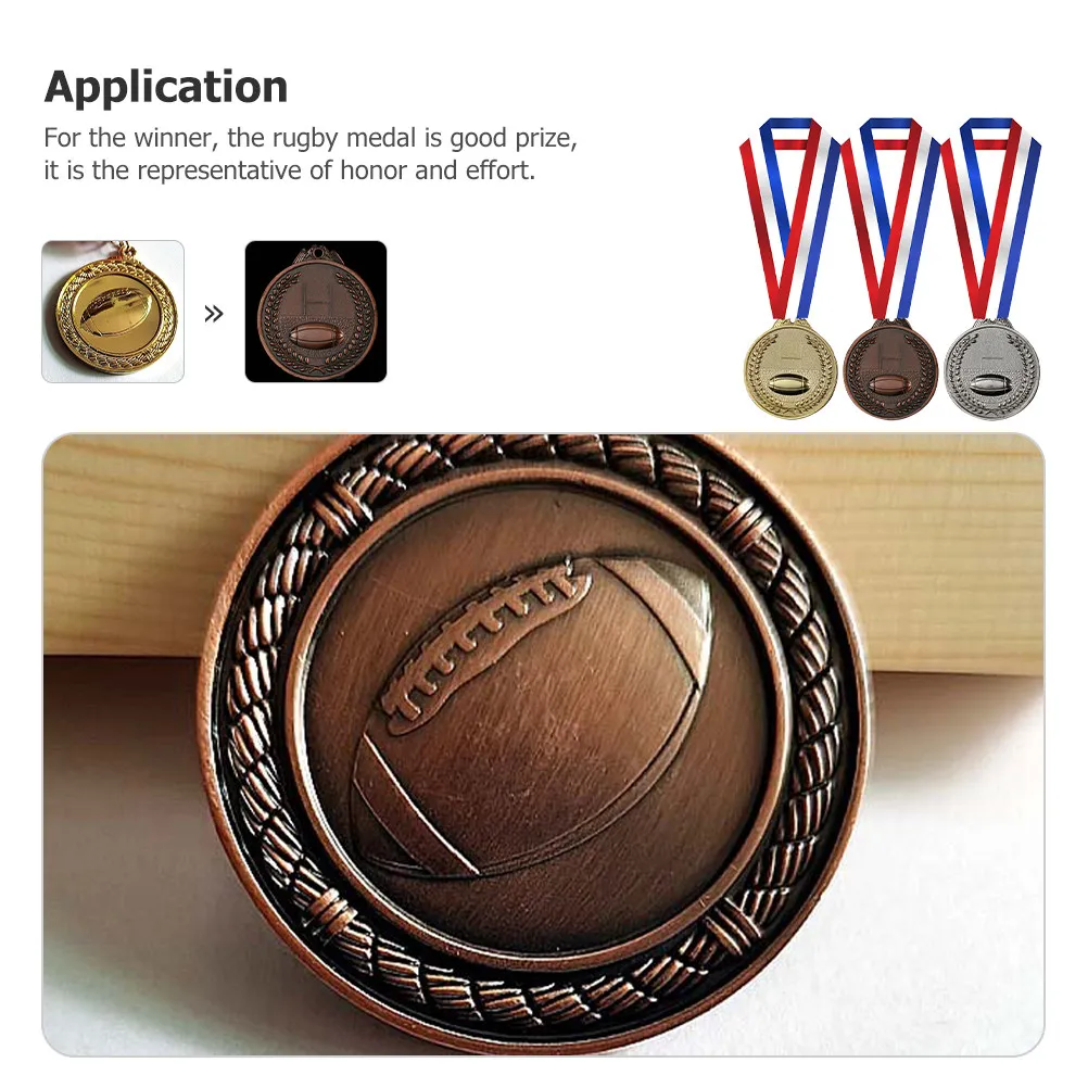 3Pcs Rugby Medals Premium Metal Award Medals for Competitions Sports Events Winners Prizes Encouragement