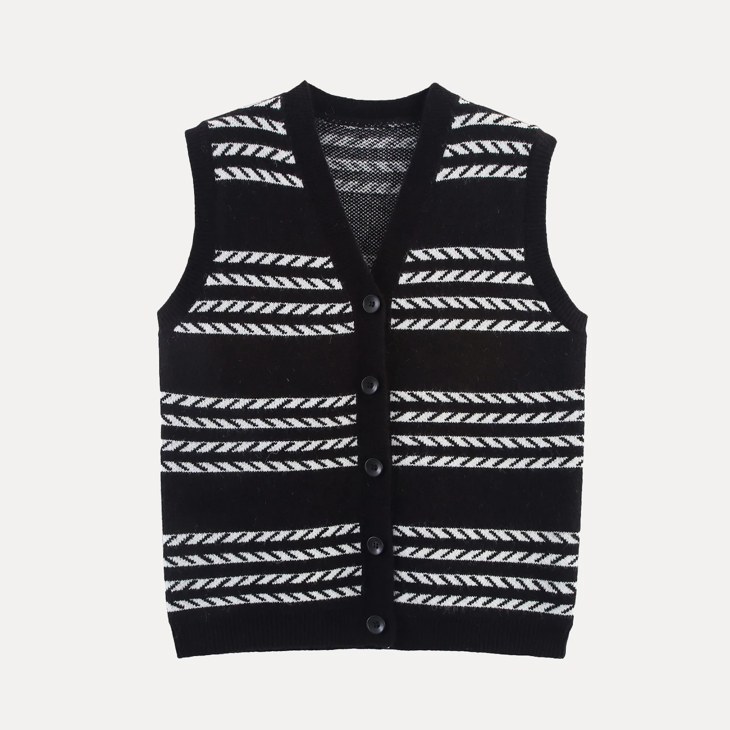 Chaleco de Punto Holgado con Cuello en V para Mujer, Verano 2025, Nuevo, a Rayas, Abierto, Cómodo, Mezcla de Poliéster