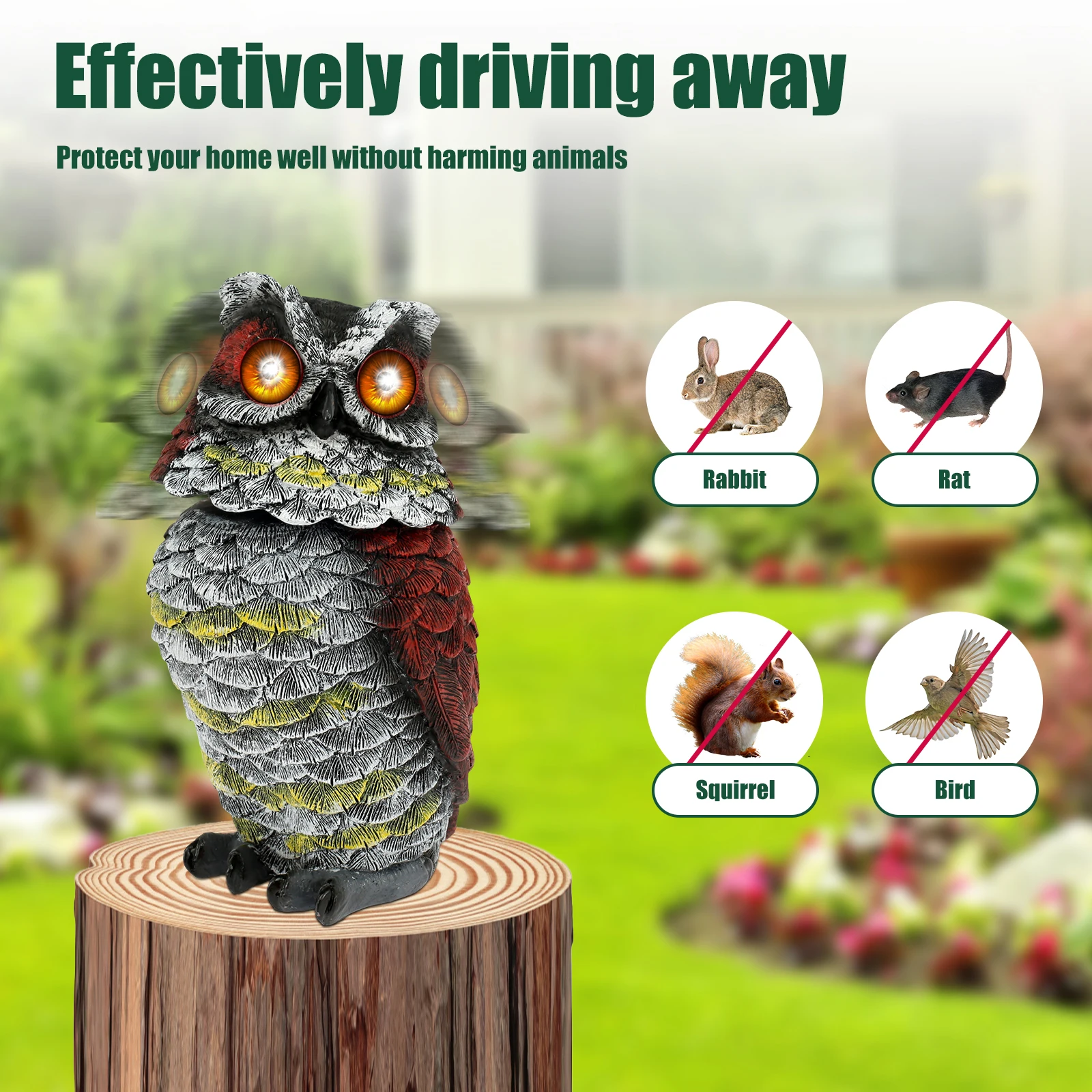 New Solar Owl Scarecrow Realistic Owl Statues Drive Bird Heads Whirling Eyes Flickering Owl Bait Outdoor Garden Lawn Decorations