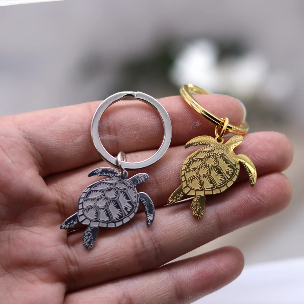 Stainless Steel Sea Animal Turtle Keychains Women Fashion Ocean Jewelry Bohemia Key Ring Birthday Gift