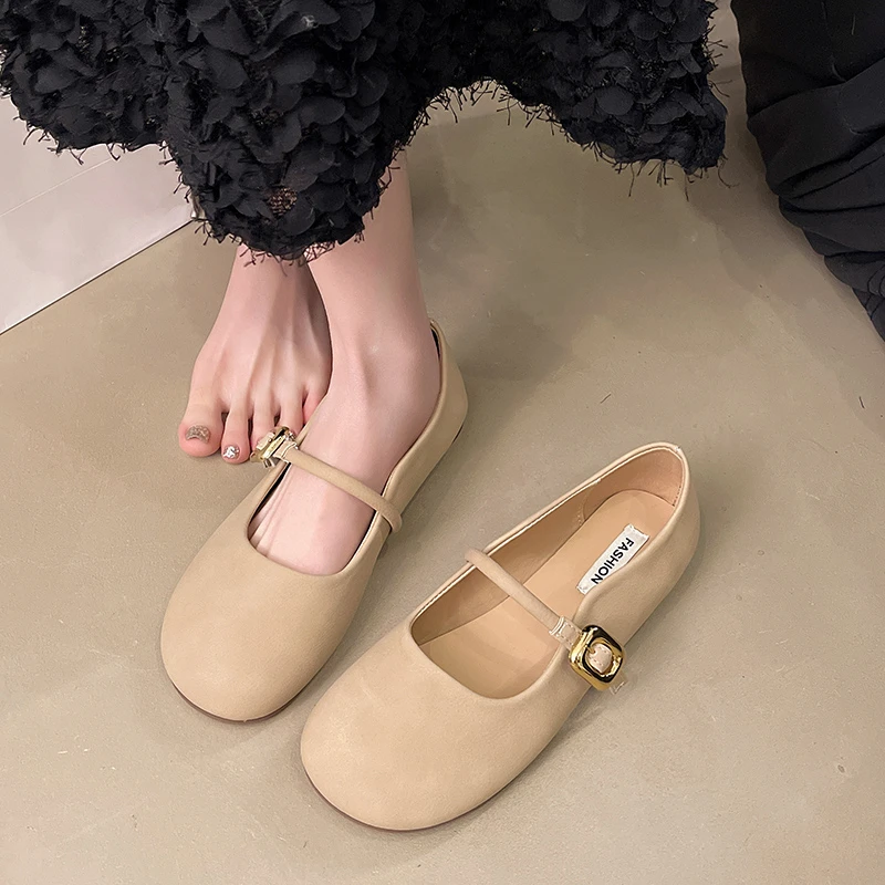 2025 Spring and Autumn Fashion Button Single Women's Solid Color Model Beautiful Casual and Comfortable Shoes