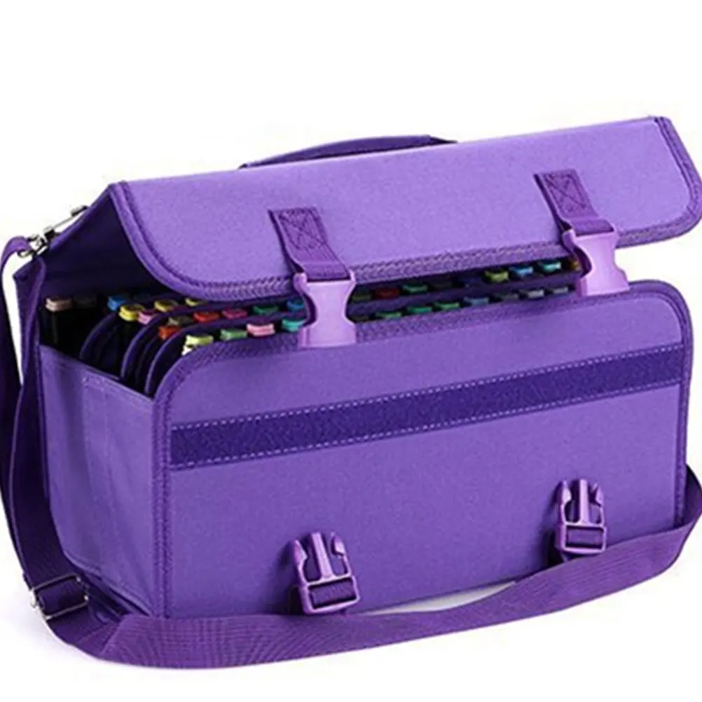 

120 Color Marker Bag for Students Zipper Storage Case Purple Pens with Shoulder Strap Artists