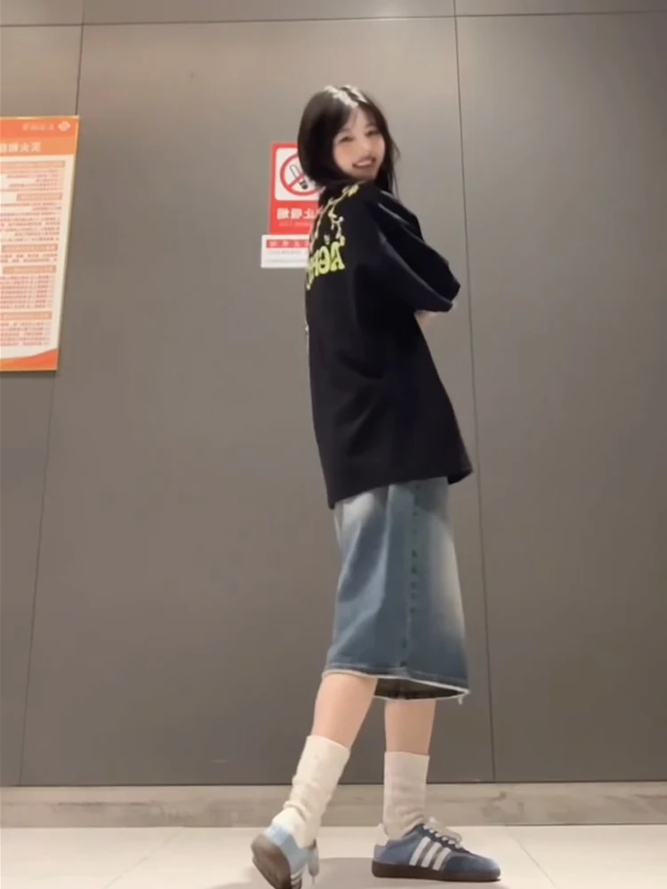 American High Street Seven-Foot Women's Jeans Summer High Waist Slimming Vintage Waed Straight ort Pants Five-Foot Medium...