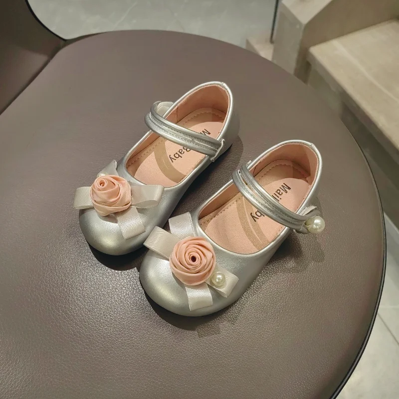 Zapatos de princesa para niñas, zapatos de cuero con flores, a la moda, elegantes, para baile, fiesta y boda, 2024