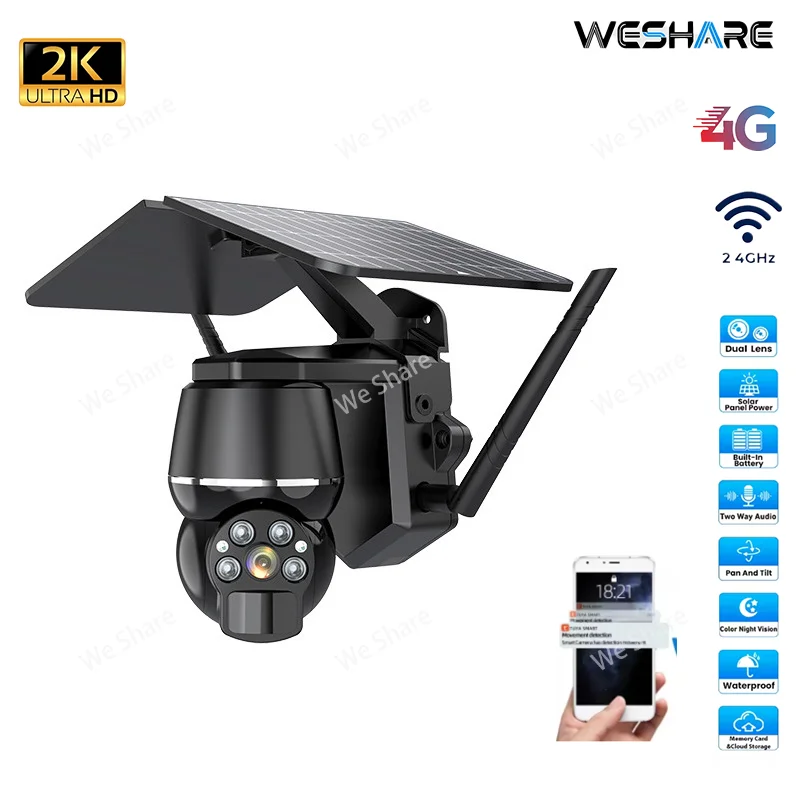 

4MP 2K 4G WiFi Solar Security Camera Dual Solar Panels Dual Light Night Vision PIR Outdoor Waterproof CCTV PTZ Control icam 360