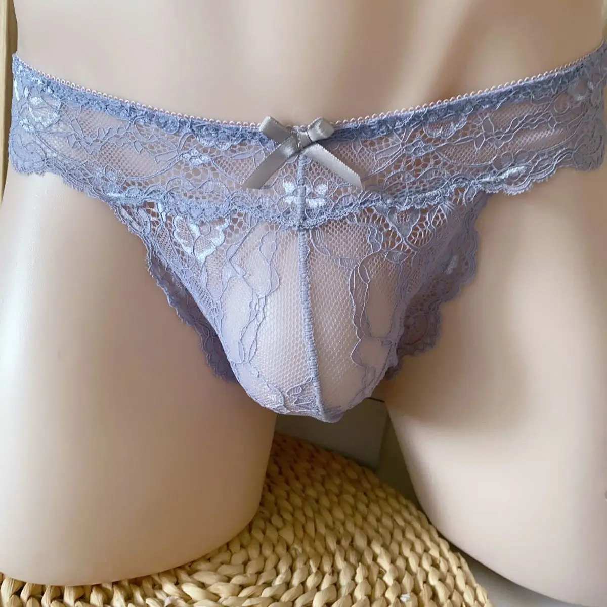 

Man's Blue Lace Low Wasit T-Briefs Sexy Live Show Dance Costumes FKK Run Party