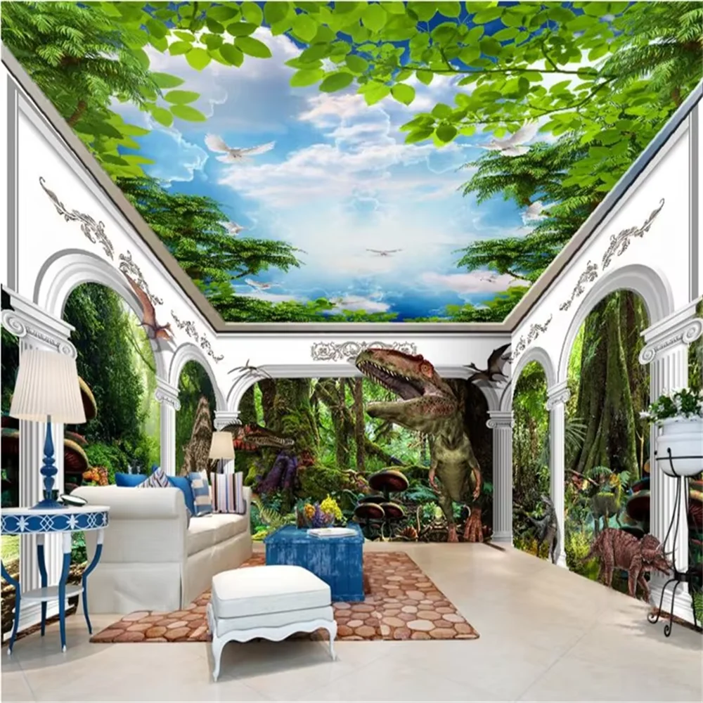

Custom Dinosaur forest Roman column papel de parede 3D photo wall paper Classic 3D mural wallpaper painting for living room