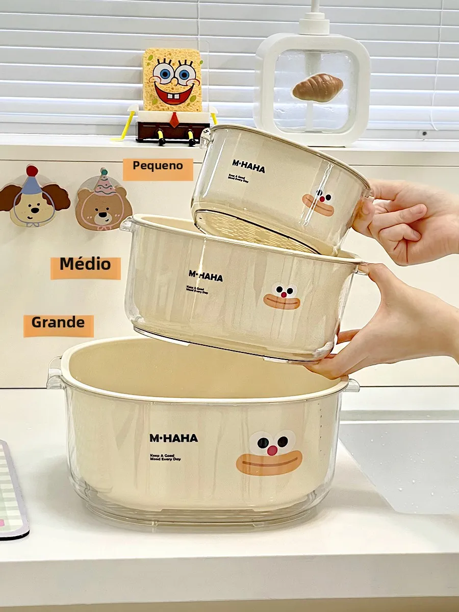 二重層排水バスケットフルーツトレイキッチンリビングルームコーヒーテーブル野菜洗い桶シンプルなスタイルpp素材