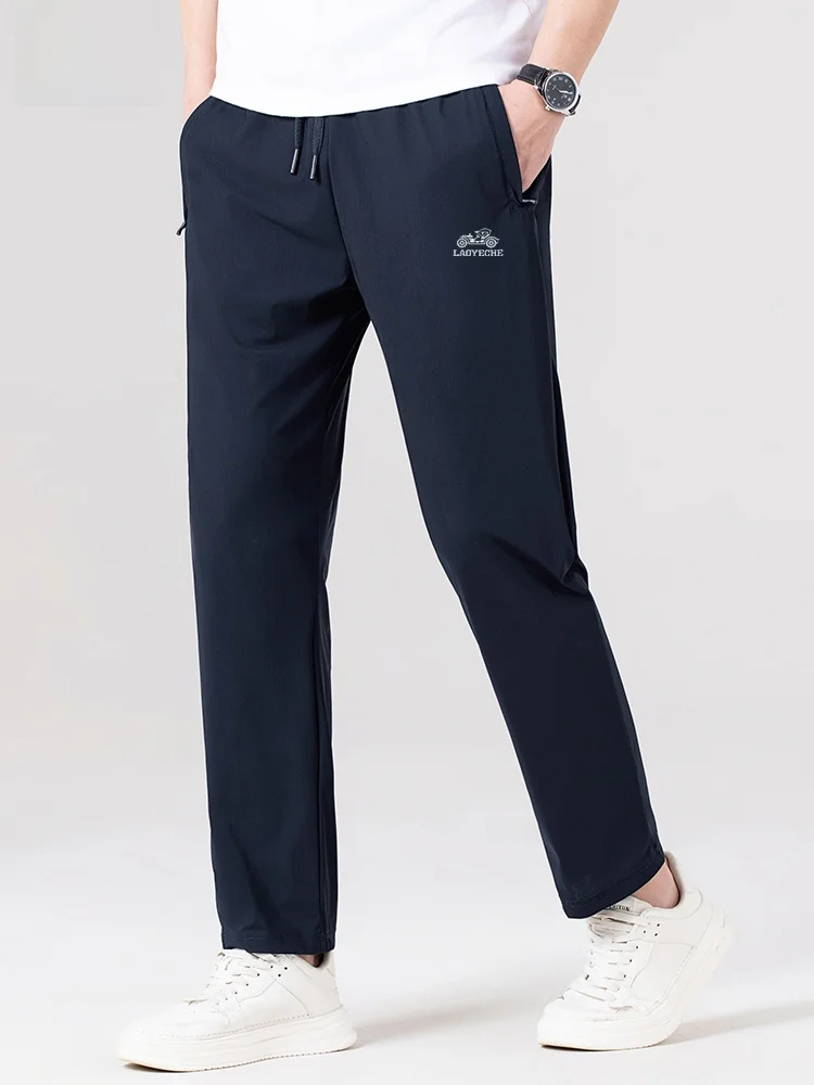 Ice Silk Straight Leg Men's Summer Sport Pants Qui Dry Loose Fit Large Size Anti-Wrinkle Thin Faionable Casual Trousers