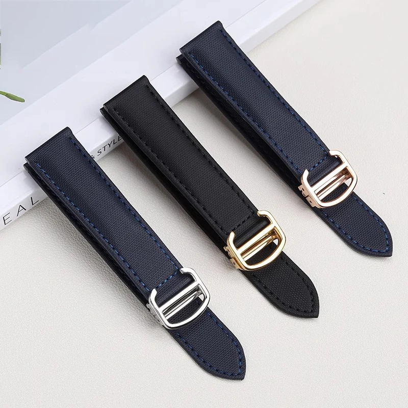 16mm18mm 20mm Black Blue Nylon Cowhide Sole Watch Band For SANTOS TANK CLÉ DE CARTIER Watchstrap Straight  Joint Watch Bracelet