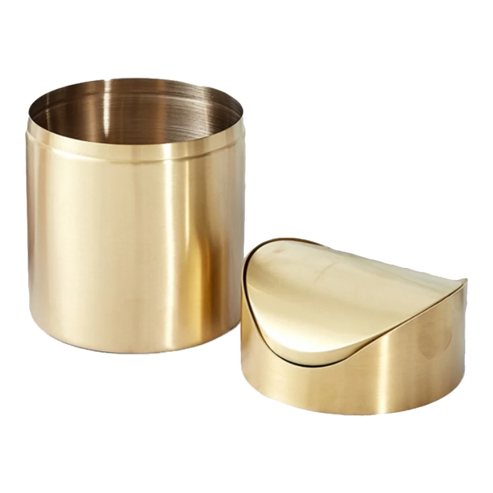 

Stainless Steel Trash Can Wastebasket Garbage Bin Countertop Trashcan Rubbish Gold with Lid