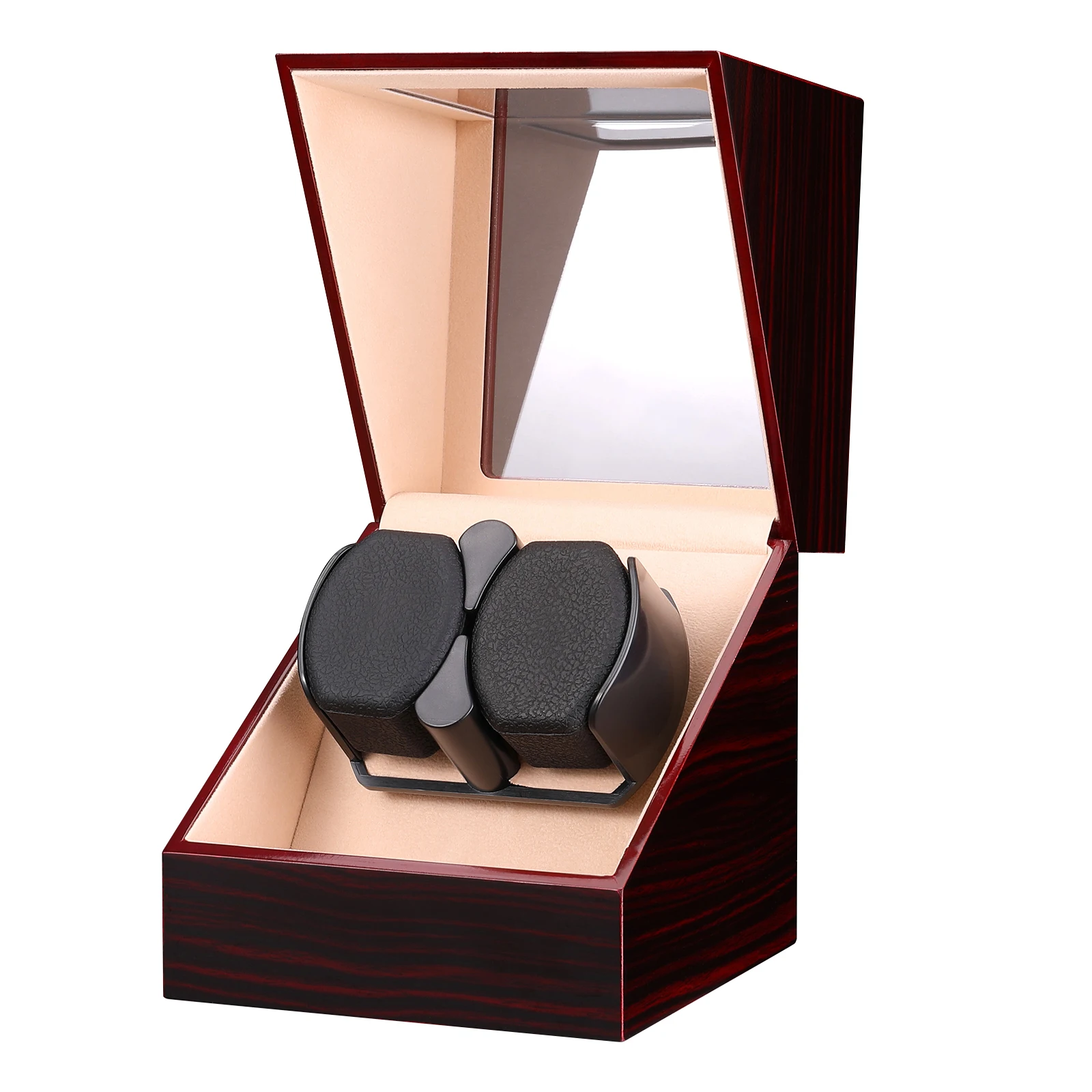 

MINEESI Custom Logo High Gloss OEM ODM Wood Luxury Watch Winder Case Custom Rotating Double Automatic Watch Winder Box