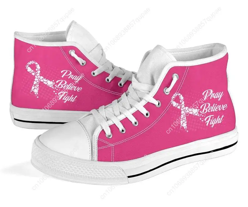 Breast Cancer Pray Believe Fight High Top Sneakers Mens Womens Teenager Canvas Sneaker Casual Couple Shoes Custom Shoe