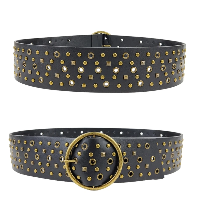 

Vintage Punk Black Belts For Womens Leathers Waist Belt Female Studded Waistbelts