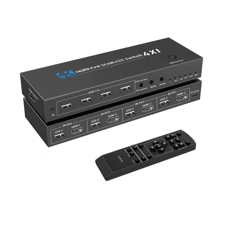 4K HDMI KVM 4x1 Quad Multi Viewer 4 Channel Video Multiplexer Seamless Switch Multiviewer 4 PC Share USB Mouse Keyboard Monitor