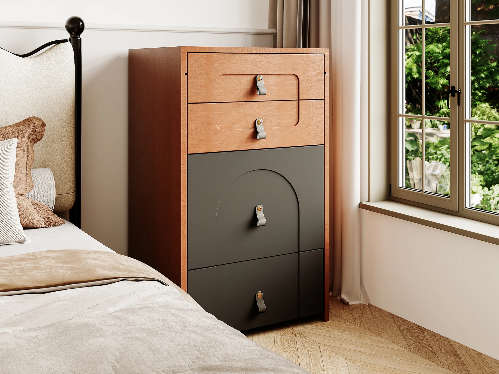 Dressing table (Contains Makeup stool), Multifunctional storage Shocker bedside table, with Mirror and LED Lighting