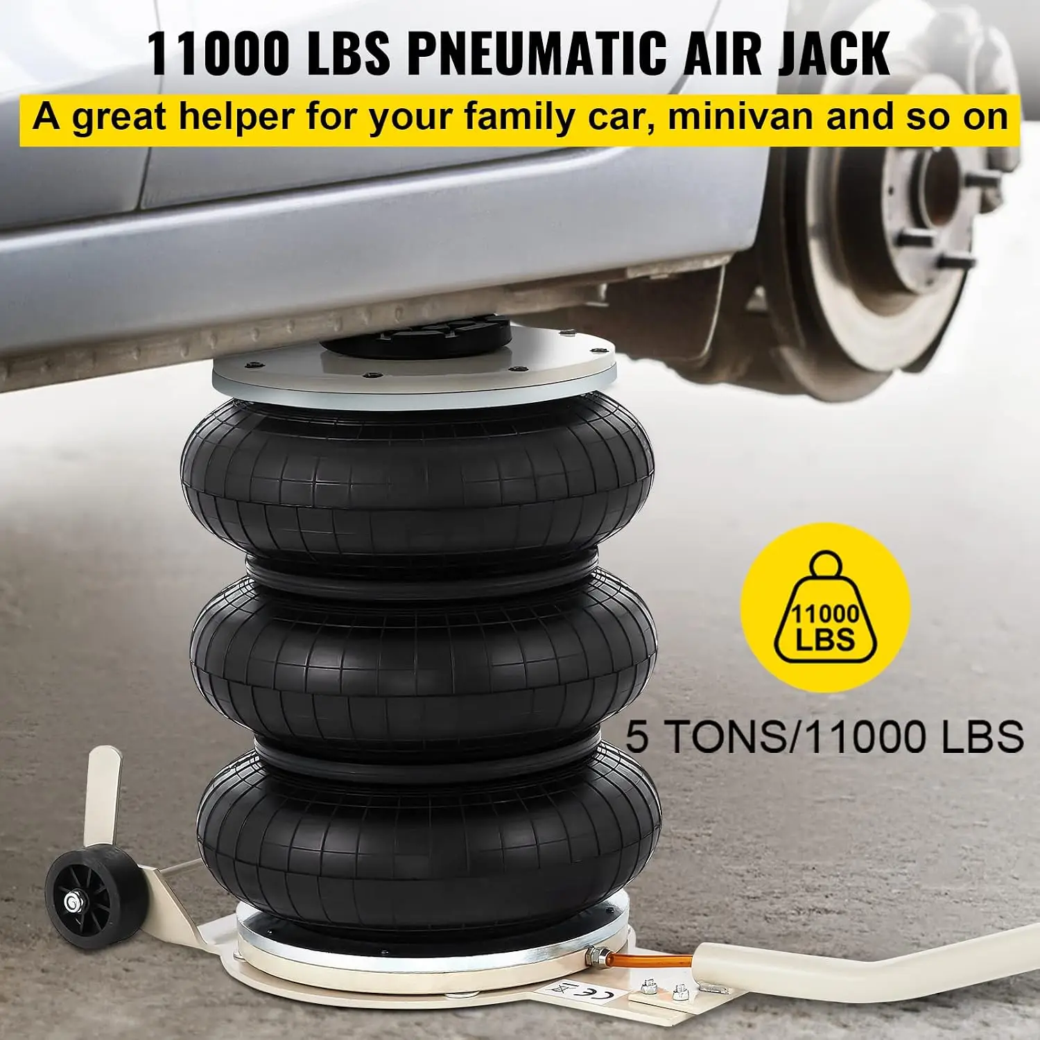 5 Ton/11000 lbs Triple Bag Air Jack, Air Bag Jack Lift Up to 15.75 Inch, 3-5S Fast Lifting, for Cars with Long Handle (Beige)
