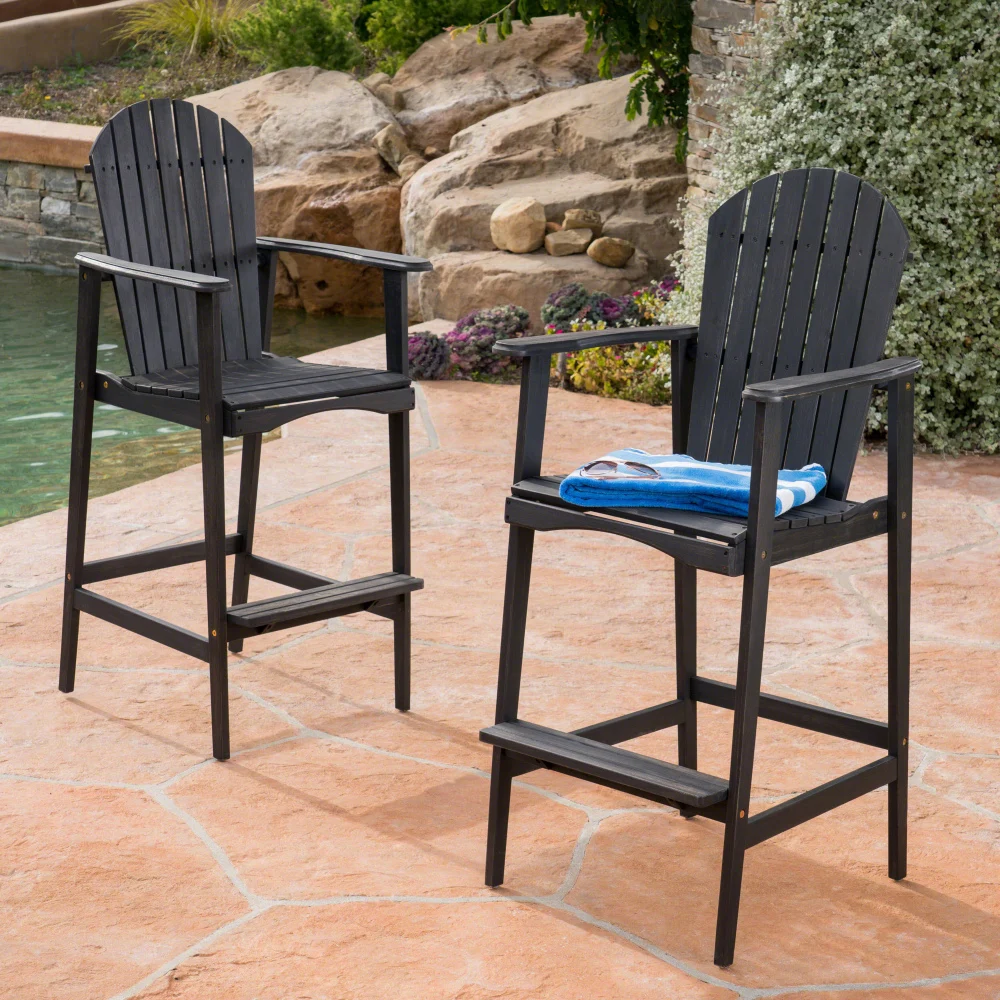 

YQXH Outdoor Acacia Wood Adirondack Barstools, Set of 2, Dark Gray