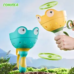 Flying Disc Launcher Toy Frog Catches Toy Outdoor Games Children Fly Disc Pull String Throw Catch Jump Toys for Kids Pets