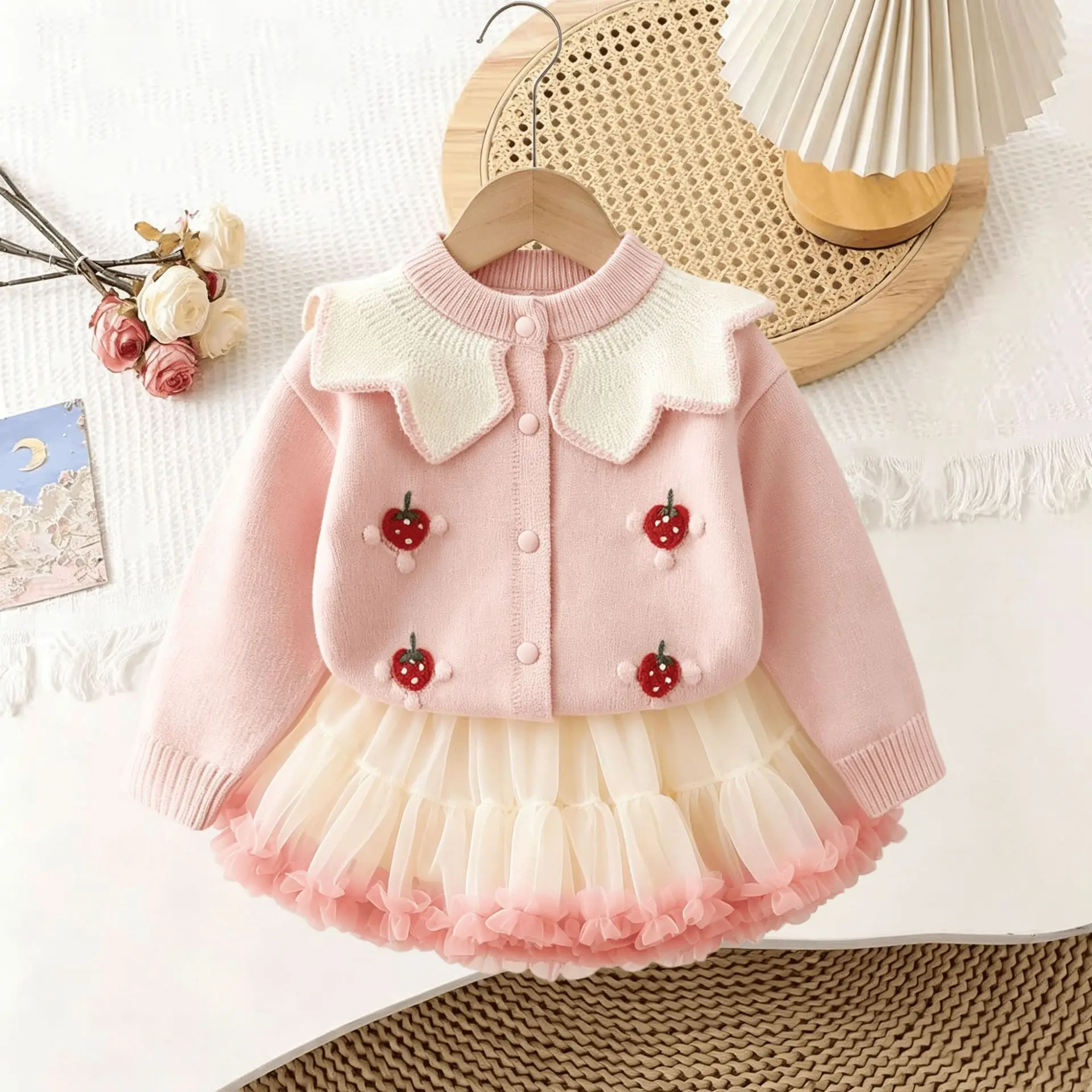 2PCS SETS of Fall Winter Sweater Lovely kids' sets and outfits for Pretty Girls Clothes Baby Girl Clothes Cable Knit Skirt Set