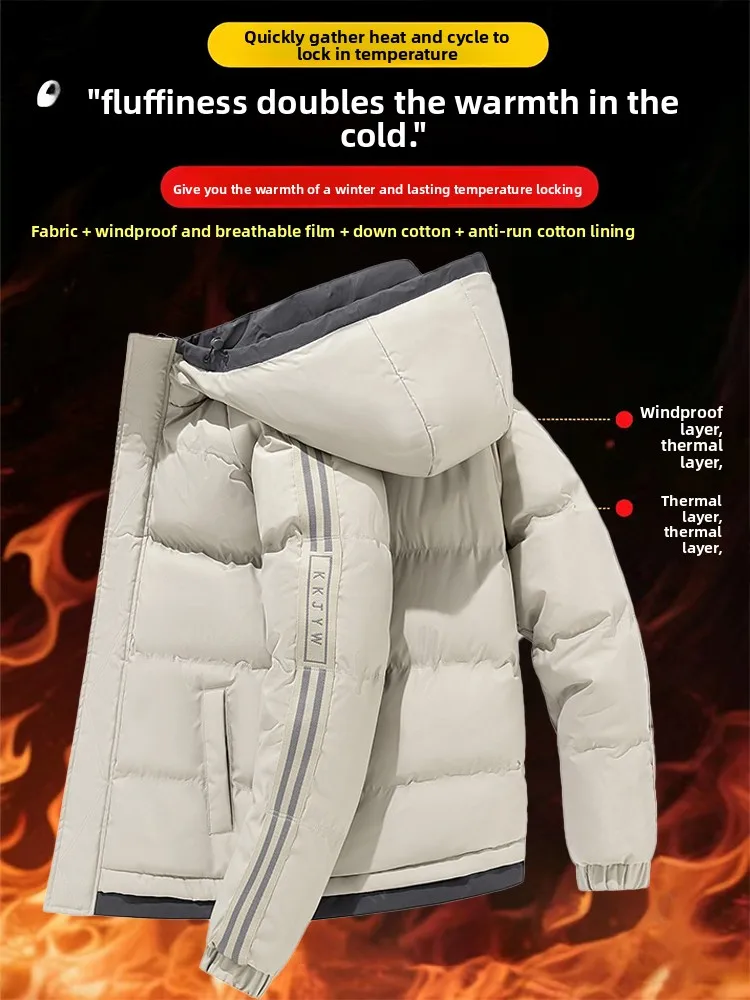 Men's Winter Thiened Warm Cotton Jaet Hooded down Jaet Faion Urban Sle Long Sve Zipper Closure Polyester Fiber