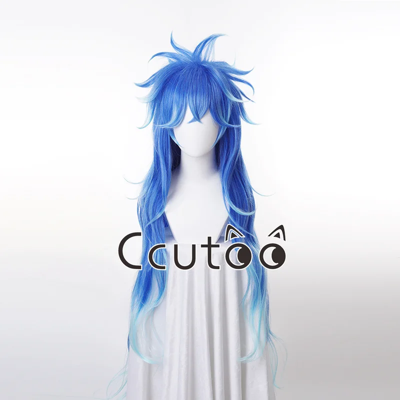 Idia Shroud Cosplay hombres 120cm de largo rizado peluca azul Cosplay Anime Cosplay pelucas sintéticas resistentes al calor