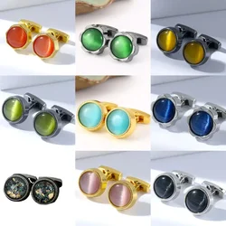 Men's Cufflinks Fashion Business Banquet Suits Accessories French Shirt Cuffs Buttons Gifts Men Wedding Pink Blue Opal CuffLinks