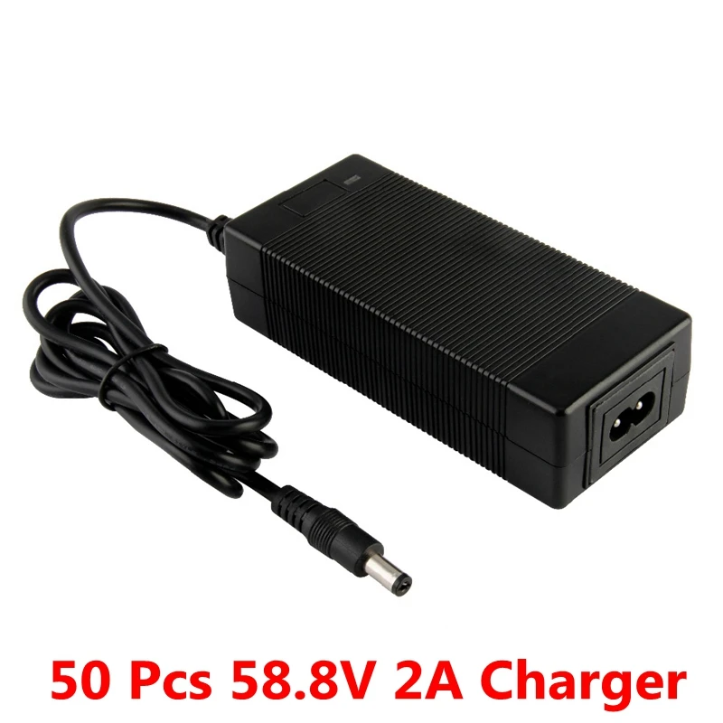 50Pcs 58.8V 2A Lithium Battery Charger For 52V 14Series Li-ion Battery Pack 84W Fast Charger DC 5.5mm*2.1mm Connector