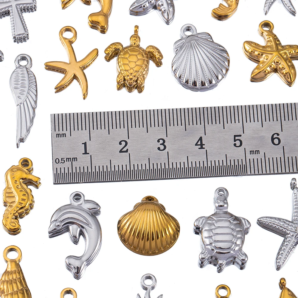 5Pcs 304 Stainless Steel Ocean Animal Charms Gold Color Steel Color Turtle Starfish DIY Bulk Jewelry Set for Bracelets Necklaces