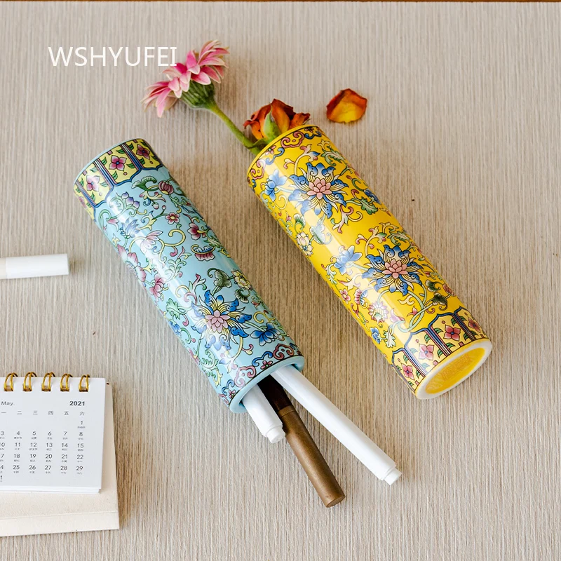 Jingdezhen Enamel Straight Tube Vase Multi Functional Ceramic Pen Holder Desktop Storage Bottle Home Decoration Ornaments