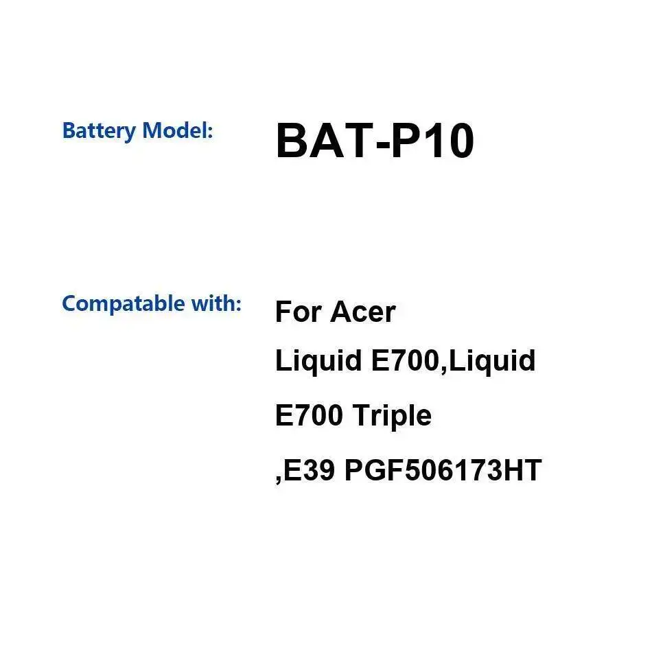Аккумулятор мобильного телефона Bat-P10 3500 мАч для Acer Liquid E700, тройной E39 PGF506173HT Аккумулятор мобильного телефона Bat-P10 3500 мАч для Acer Liquid E700, тройной E39 PGF506173HT
