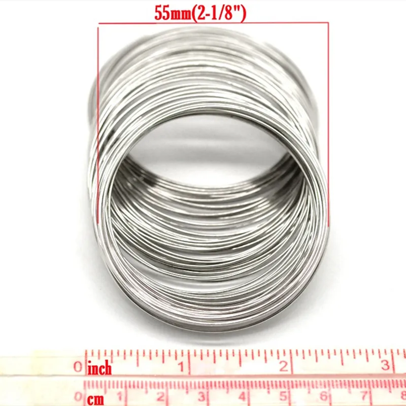 Steel Wire Memory Beading Bracelets Components Round silver color 5.5cm-6cm Dia, 30 Loops