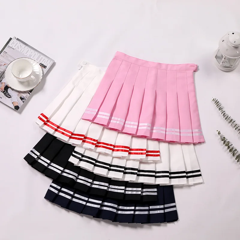 

Striped Women's Pleated Skirts Zipper High Waist Female Mini Skirt Kawaii Harajuku Ladies Girls Dance Skirt Fashion Woman Skirts