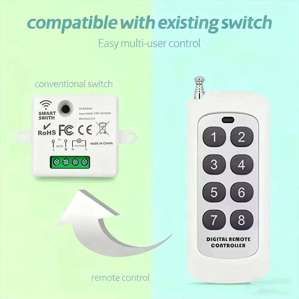 Wireless remote control switch, 110V to 220V AC power supply, 1 relay, 433MHz receiving module, for learning-type remote control