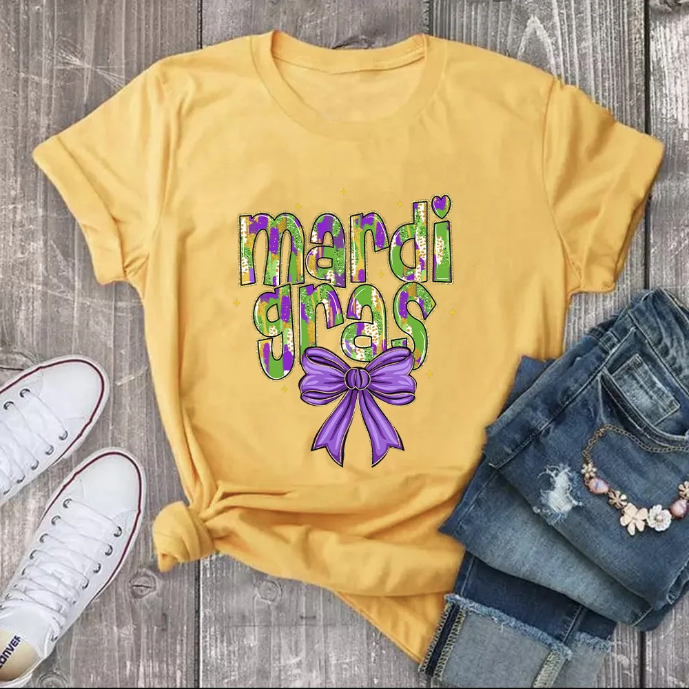 Glitter Mardi Gras Shirts Vintage letter printing top 100% Cotton Carnival Gifts Womens Valentines day Shirt top