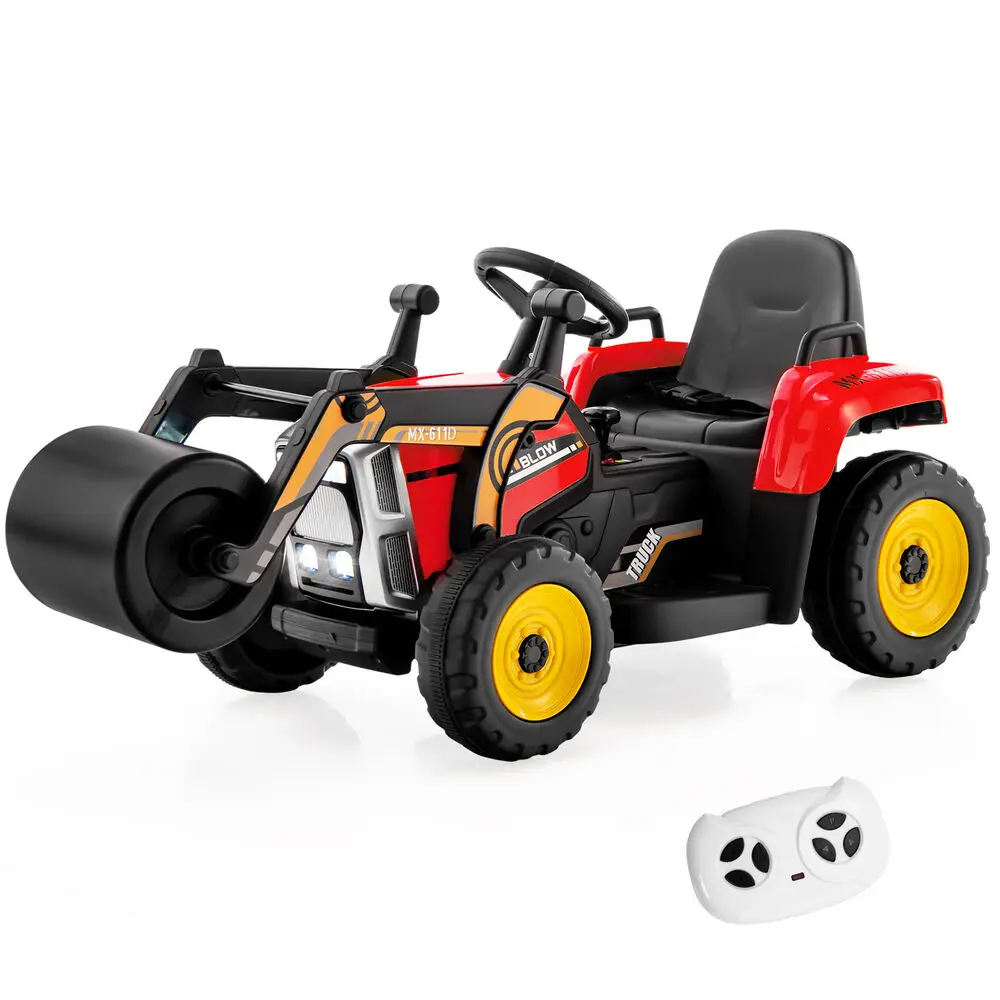 Babyjoy Kids Ride On Road Roller 12V Electric Tractor Remote w/ Music & LED Light Red