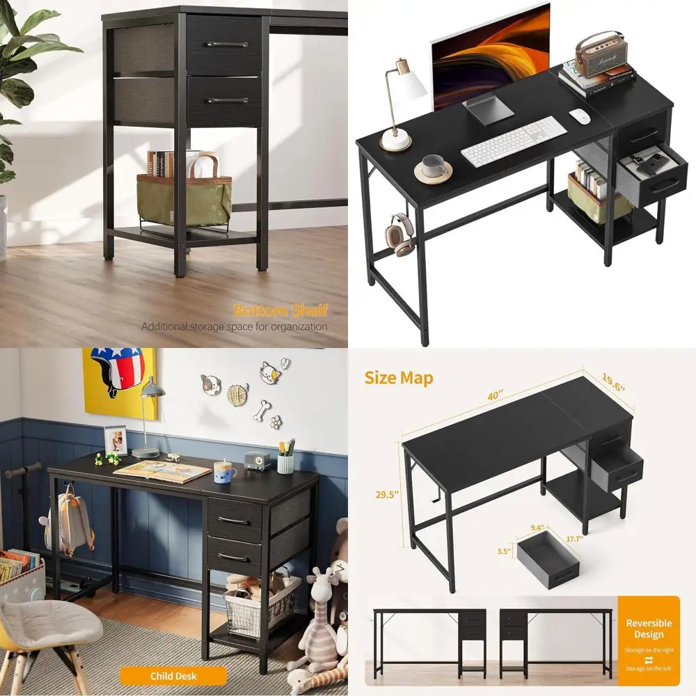 

40 Inch Dual Desk with Storage for Home Office, Study, and Writing in Dark Brown