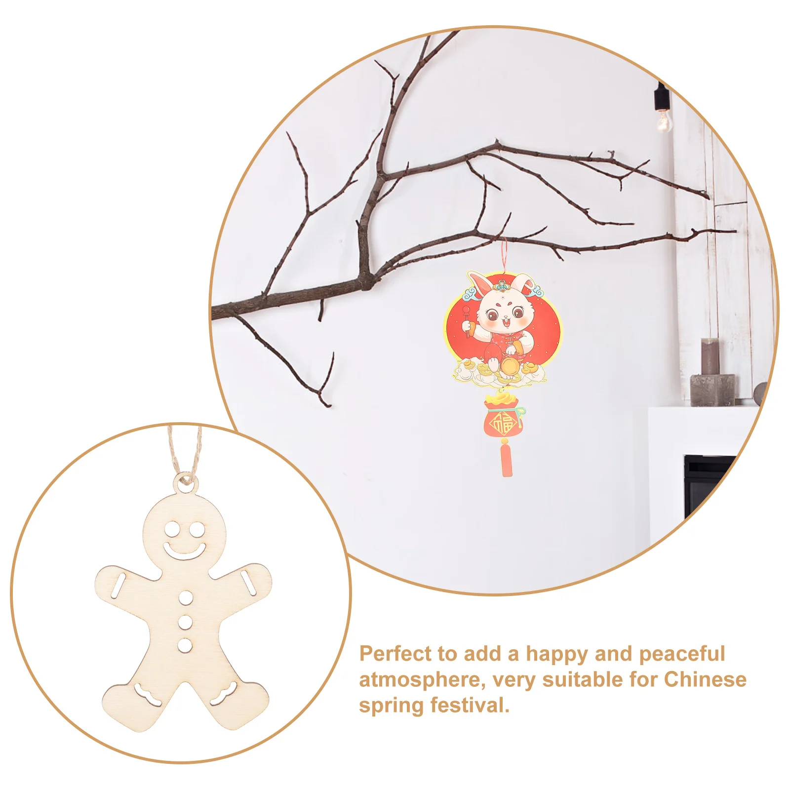 

100Pcs Gingerbread Man Wooden Ornament DIY Craft Christmas Hanging Decorations Party Supplies Wall Ceiling Decor