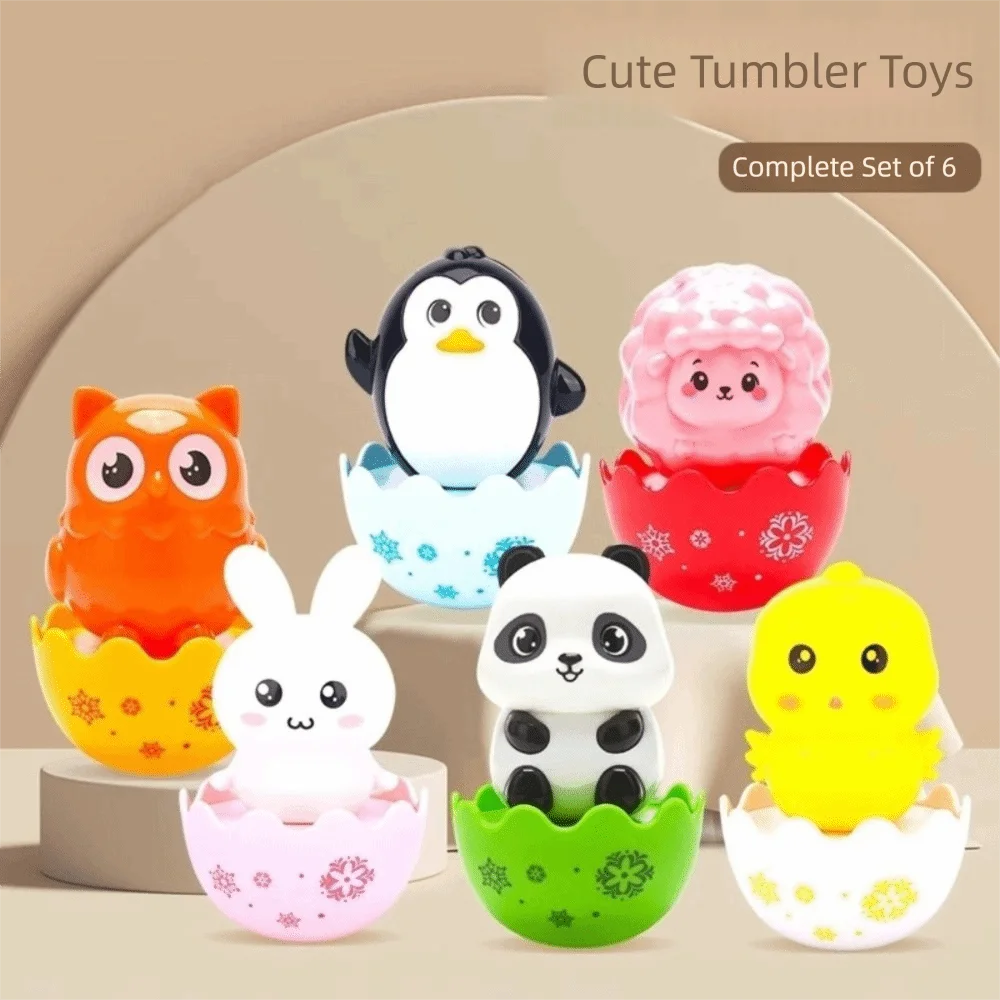 

6pcs/set ABS Little Penguin Tumbler Toy Rocking Toy Desktop Decoration Little Sheep Tumbler Toy Collection Statue