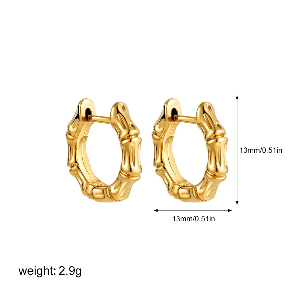 Punk Gold Color Bamboo Chunky Round Hoop Earrings for Women Geometric Stainless Steel Metal Ear buckle Hip Hop Party Jewelry